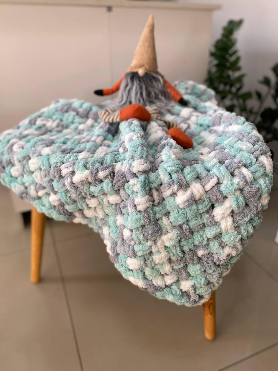 Плед детский вязаный Пуффи 85х85 см Серый/Мятный (58-67-Д-В-П-П-С-М) Плед детский вязаный Пуффи 85х85 см Серый/Мятный (58-67-Д-В-П-П-С-М)