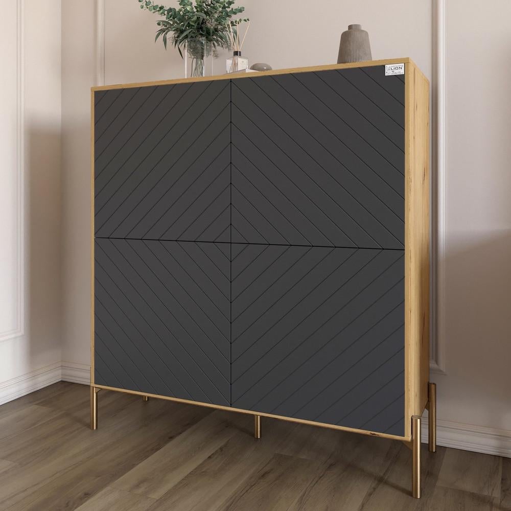 Комод-пенал с золотыми металлическими ножками Lion Амарант 114х40х126,5 см Дуб Артизан/Графитовый (Lion-042041) Комод-пенал с золотыми металлическими ножками Lion Амарант 114х40х126,5 см Дуб Артизан/Графитовый (Lion-042041)