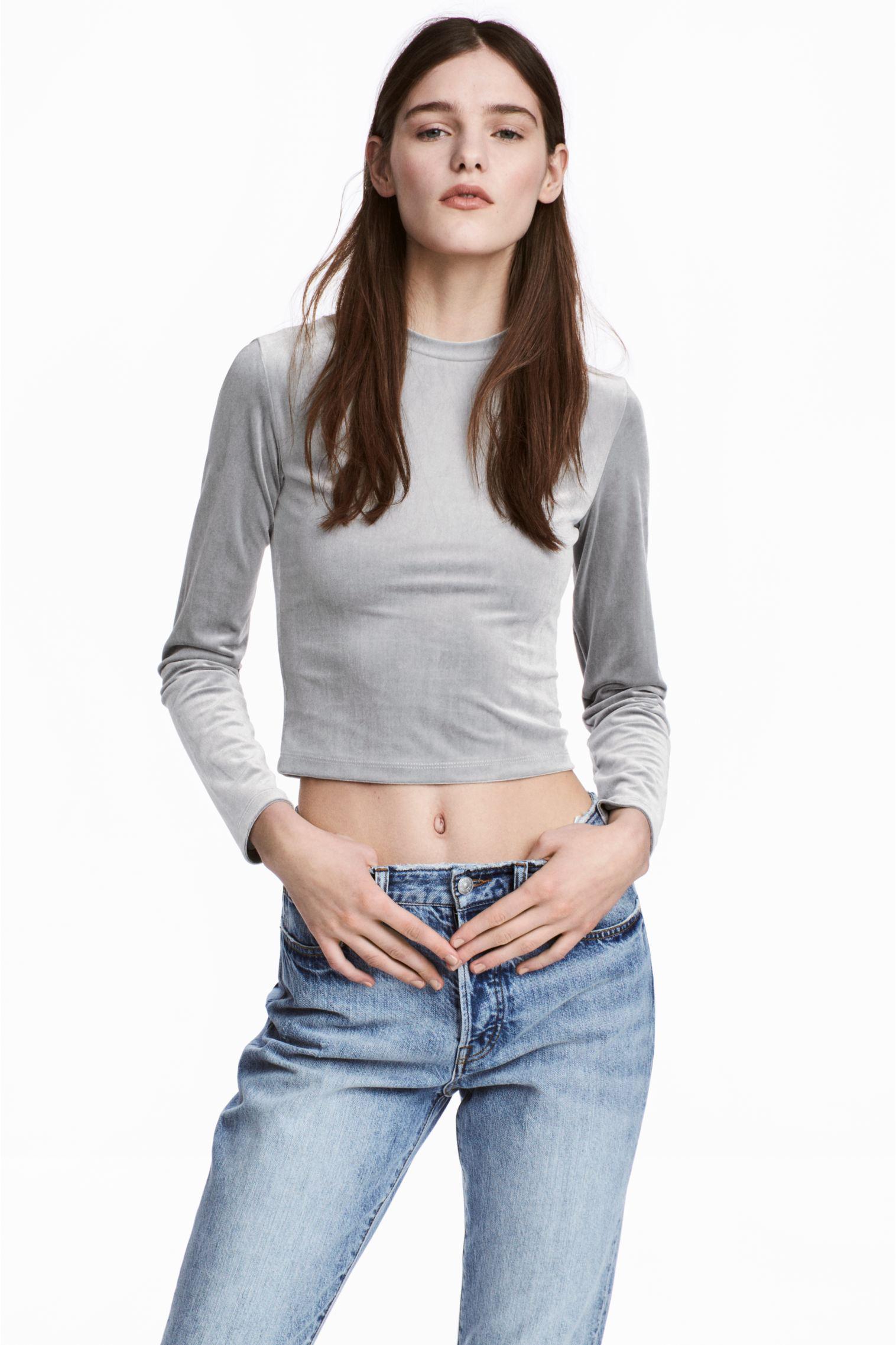 Топ велюровый с длинным рукавом L Серый (5293865log)