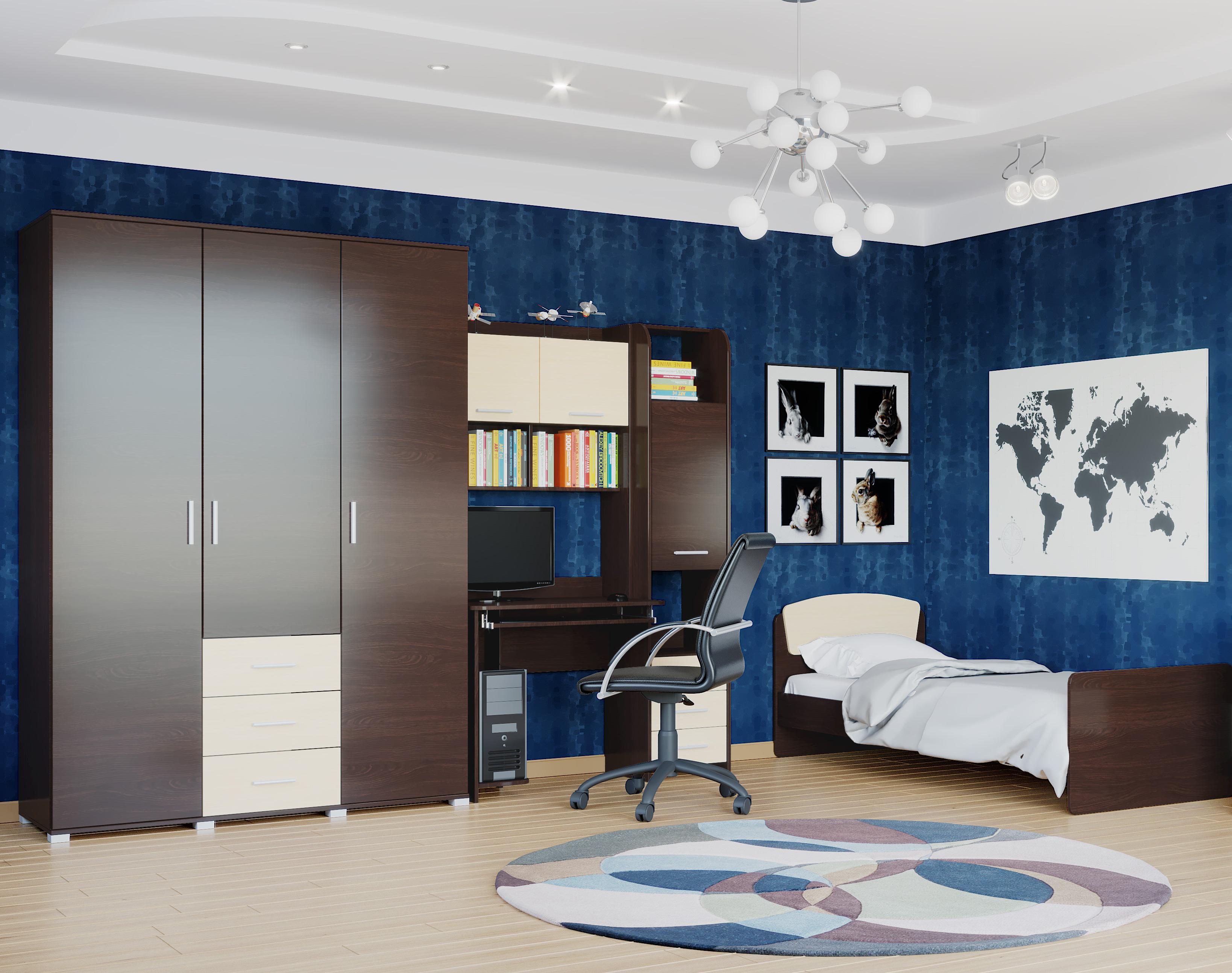 Спальня детская Эверест Бриз Комплект 15 из ламинированной ДСП Венге темный/Дуб молочный (02256)