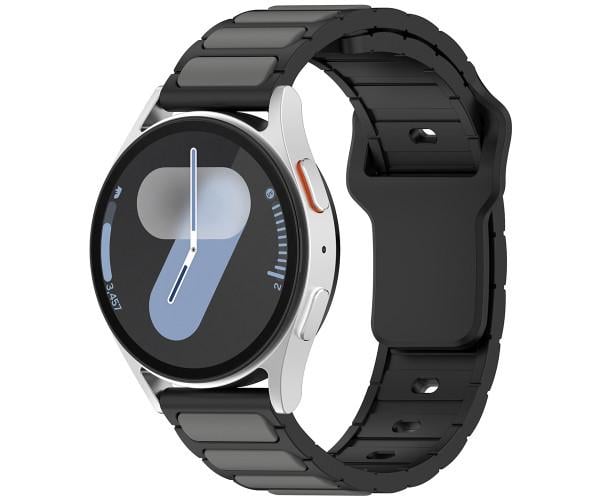 Ремешок Silicone Magnetic Hybrid Flex для смарт-часов Samsung Galaxy Watch FE 40 мм/Watch 7/6/5 20 мм Черно-серый
