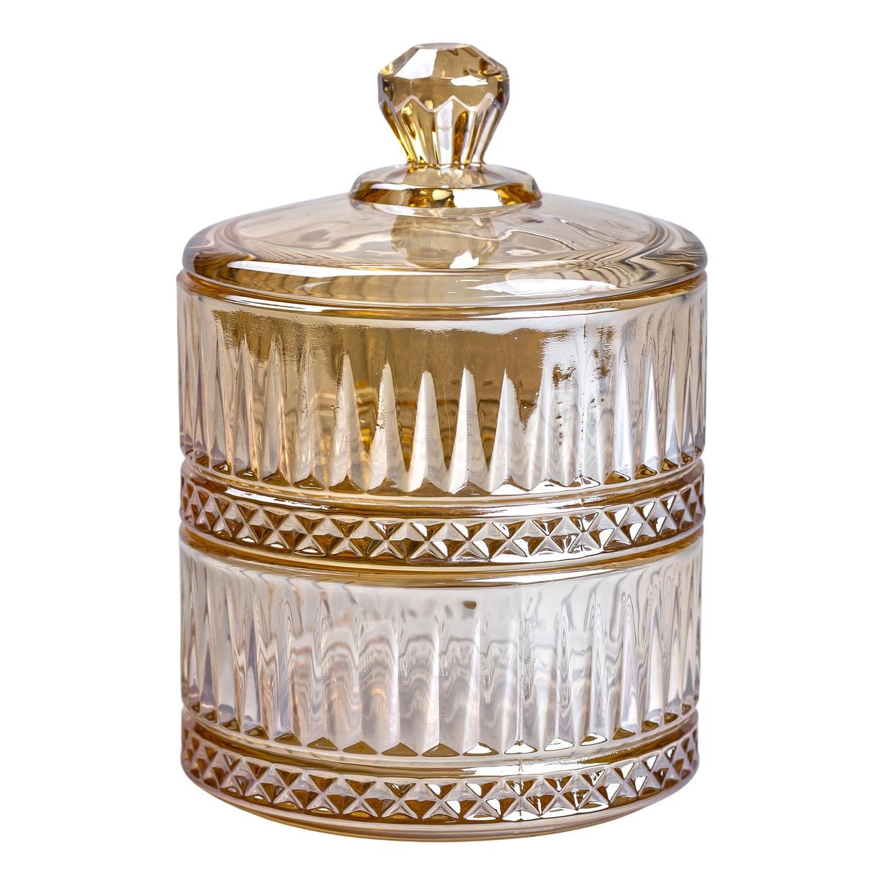 Конфетница двухъярусная стеклянная с крышкой Ø 10 см Коричневый