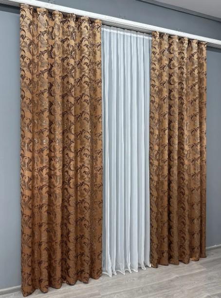 Тканина для штор жакард Завиток 1,45 м Карамельний (1642ш) - фото 3 Тканина для штор жакард Завиток 1,45 м Карамельний (1642ш) - фото 3