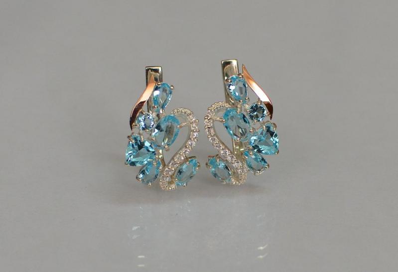 Серебряные серьги Sil с золотыми пластинами 152s-7 Лаванда (Sil-1066)