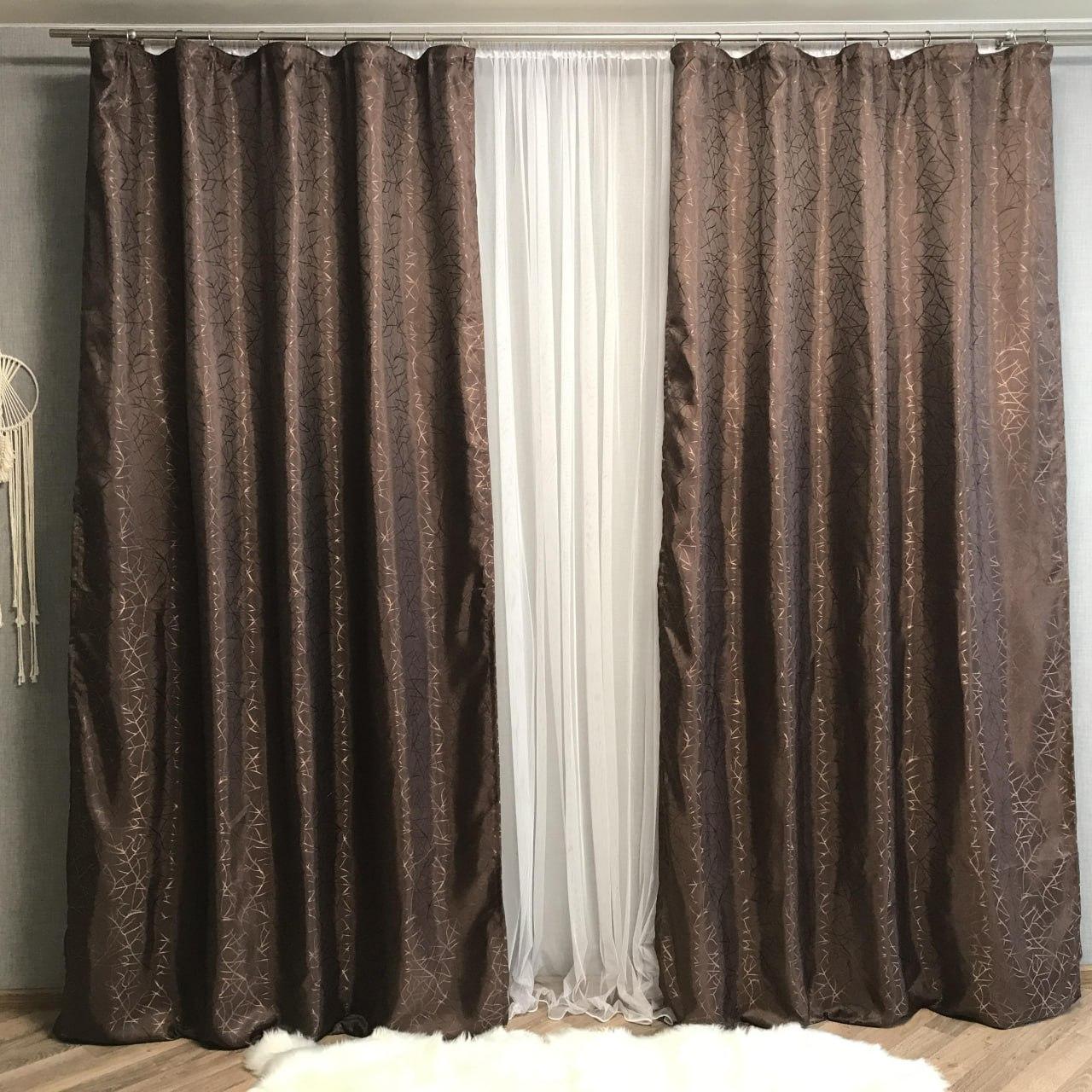 Шторы однотонные мраморные жаккард готовые 2 шт. 2x100x270 см Коричневый (П1Е101109-3)