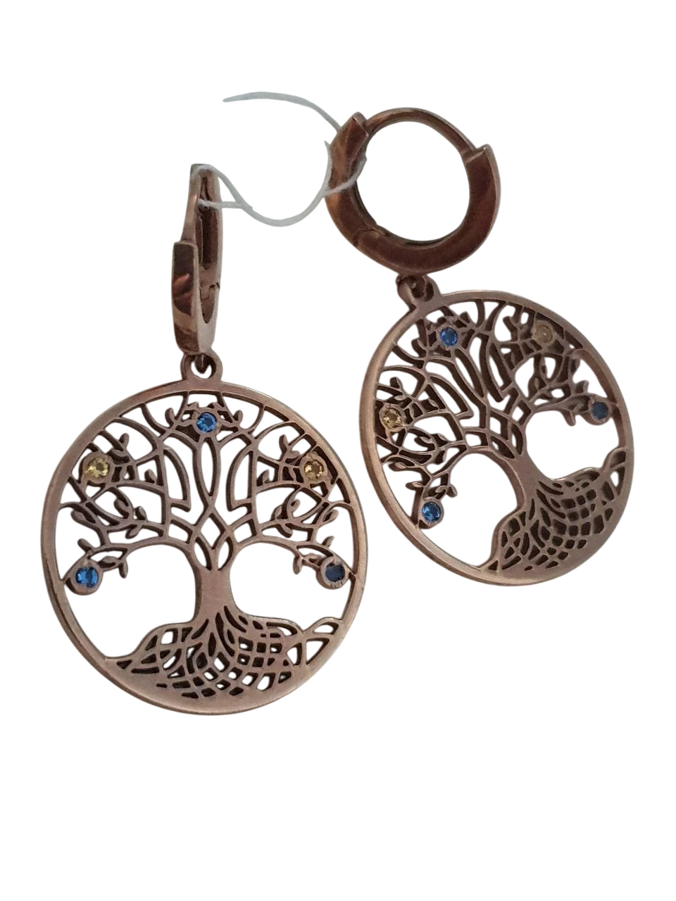 Сережки срібло Дерево життя з тризубом з камінням циркон позолота 925 проби (2736491997)