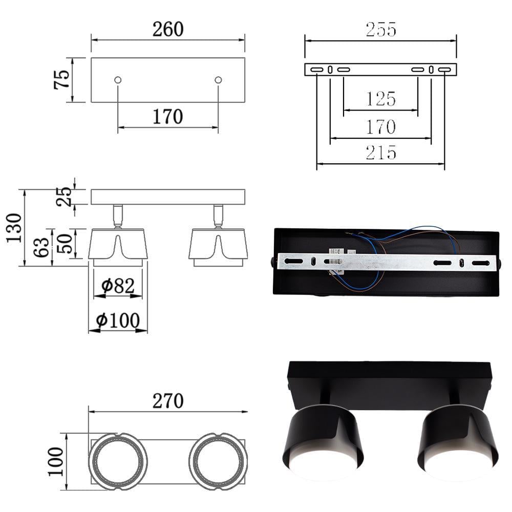 Светильник точечный ESLLSE TELA 2R DL GX53 270x100x135 мм Черно-белый (10532) - фото 4