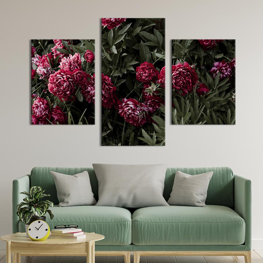 Картина на холсте триптих Пушистые алые пионы 96x60 см (926-32)