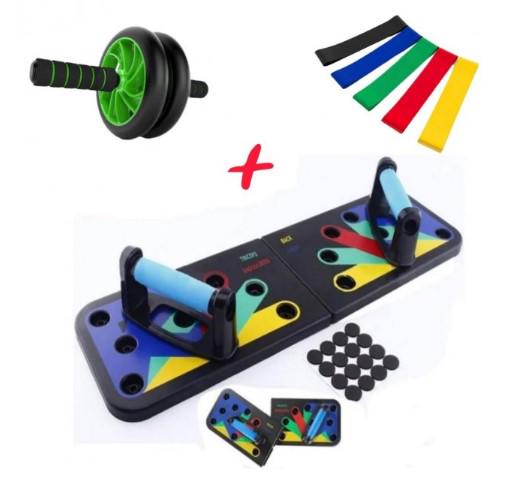 Набор для тренировок доска для отжиманий/тренажер колесо/фитнес резинки - фото 2 Набор для тренировок доска для отжиманий/тренажер колесо/фитнес резинки - фото 2