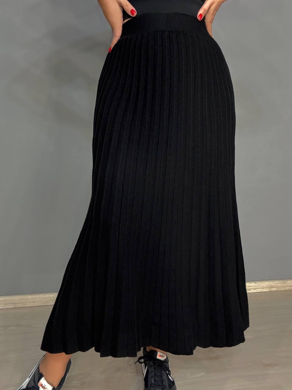 Юбка женская Accorddream 62313 вязаная плиссе миди на резинке OS Черный (5345) - фото 6