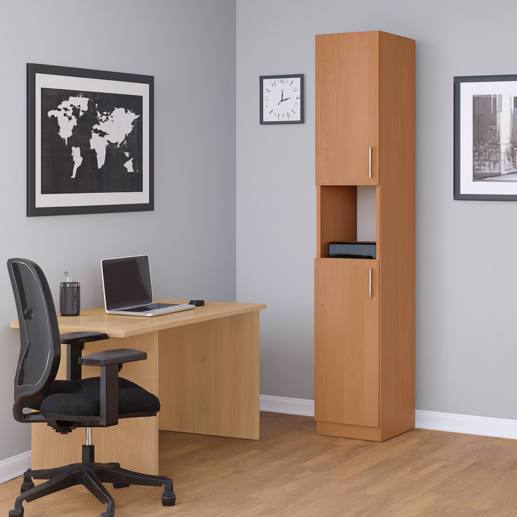 Шафа книжкова Kompanit КШ-10 ЛДСП з полицями та дверцятами 35х37х195 см Вільха (31732633)