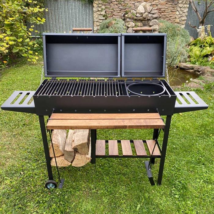 Мангал-барбекю посилений на 13 шампурів з дровницею та кришками 5 мм (536)