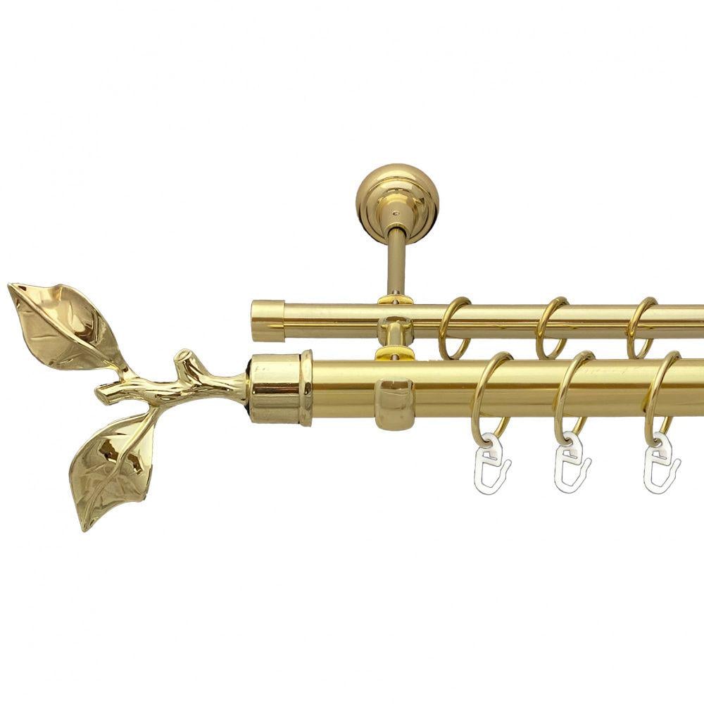 Карниз Orvit Листок Троянди металевий дворядний відкритий гладка труба кільце металеве 25/19 мм 200 см Золото (00-00012811)