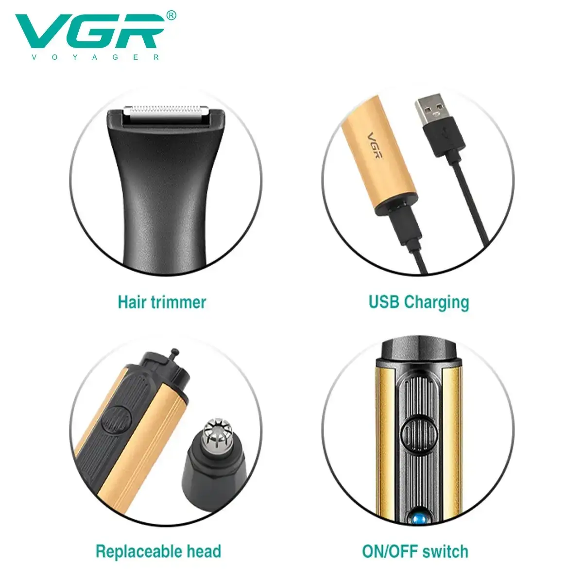 Тример чоловічий акумуляторний VGR V-626 2в1 Золотий (V-626) - фото 3 Тример чоловічий акумуляторний VGR V-626 2в1 Золотий (V-626) - фото 3