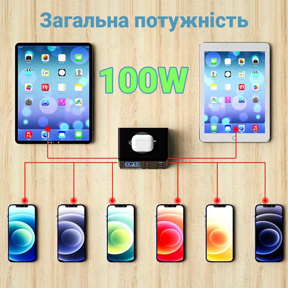 Мультизарядний пристрій з бездротовою зарядкою Digital Lion MCS-X9 8 USB 100 W - фото 5