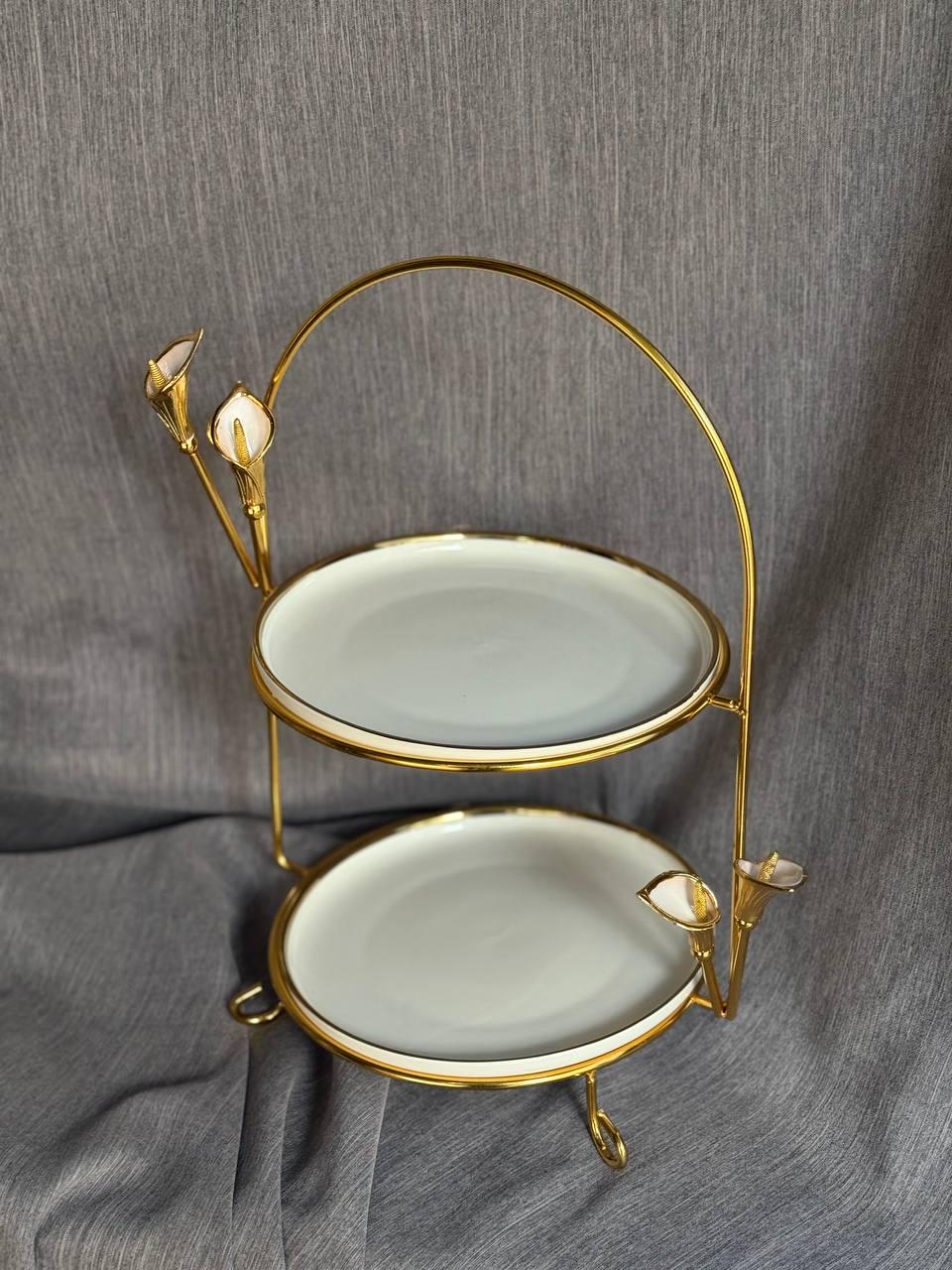 Фруктовница Yiwu Calla lilies двухъярусная керамическая 36,5 см HP-7-1 Фруктовница Yiwu Calla lilies двухъярусная керамическая 36,5 см HP-7-1