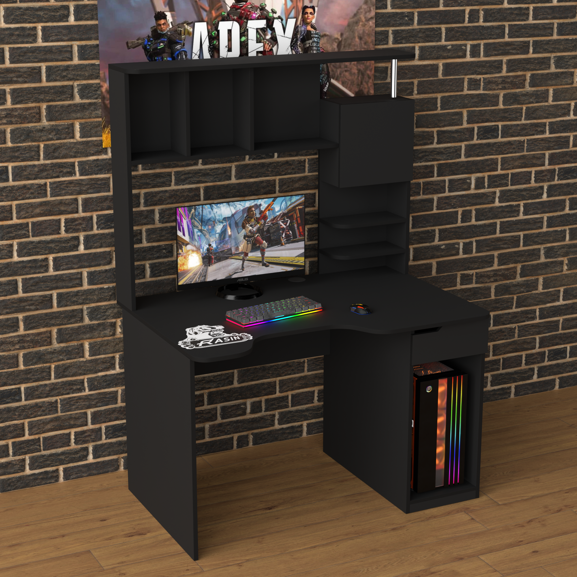 Стол геймерський ергономічний із надбудовою Zeus Rasin RS-12 з ЛДСП та металу Чорний (RS-12)