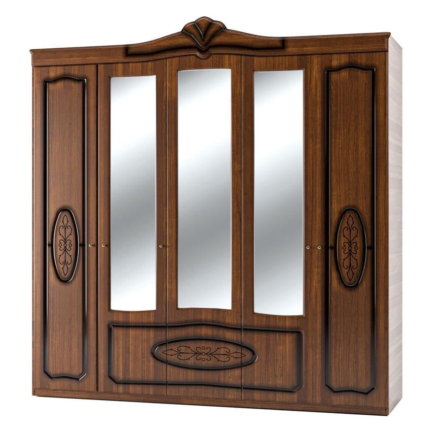 Шкаф распашной для квартиры Світ Меблів Катрин 5Д с зеркалами из ДСП/МДФ 2225х595х2330 мм Орех патина (42282)