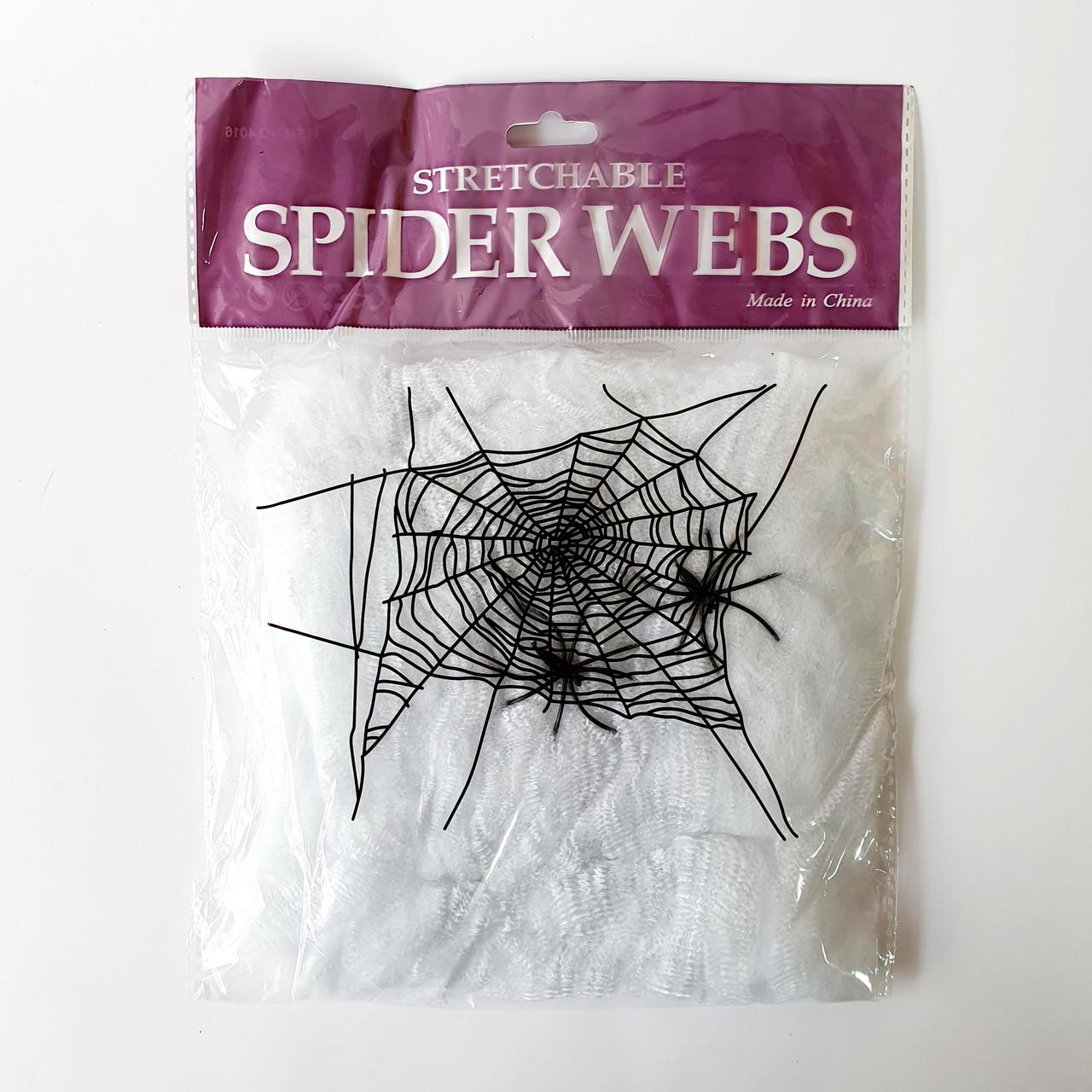 Декор на Хэлллоуин белая паутина с 2-мя пауками