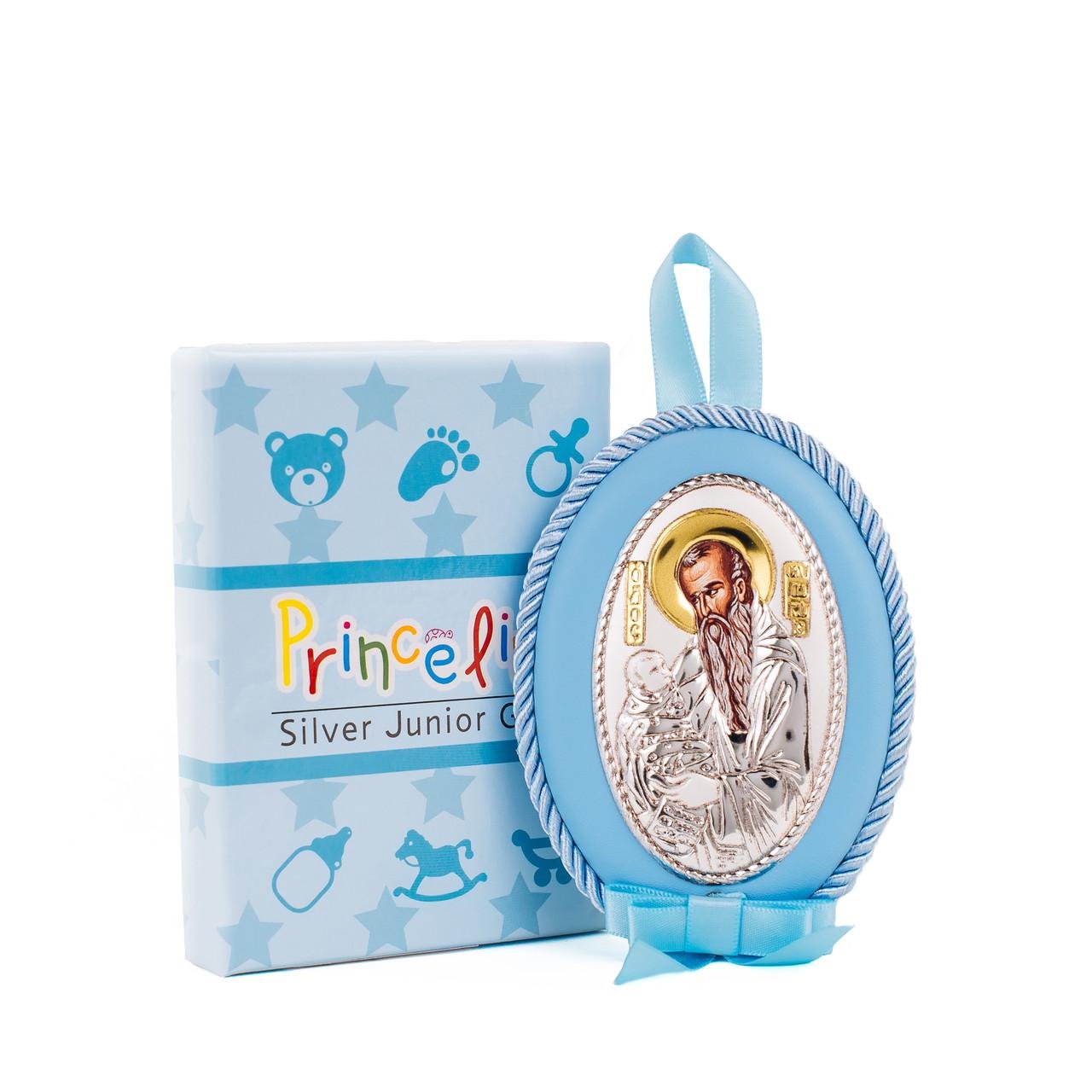Срібна дитяча ікона Святий Стиліан на синій подушечці для хлопчика 8х11 см - фото 3 Срібна дитяча ікона Святий Стиліан на синій подушечці для хлопчика 8х11 см - фото 3