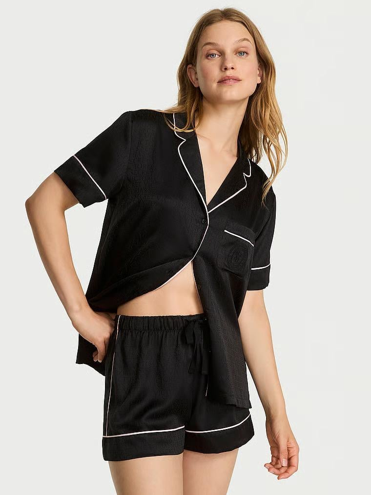 Пижама сатиновая Victoria's Secret Glazed Satin Short Pajama Set M Черный (27111890)