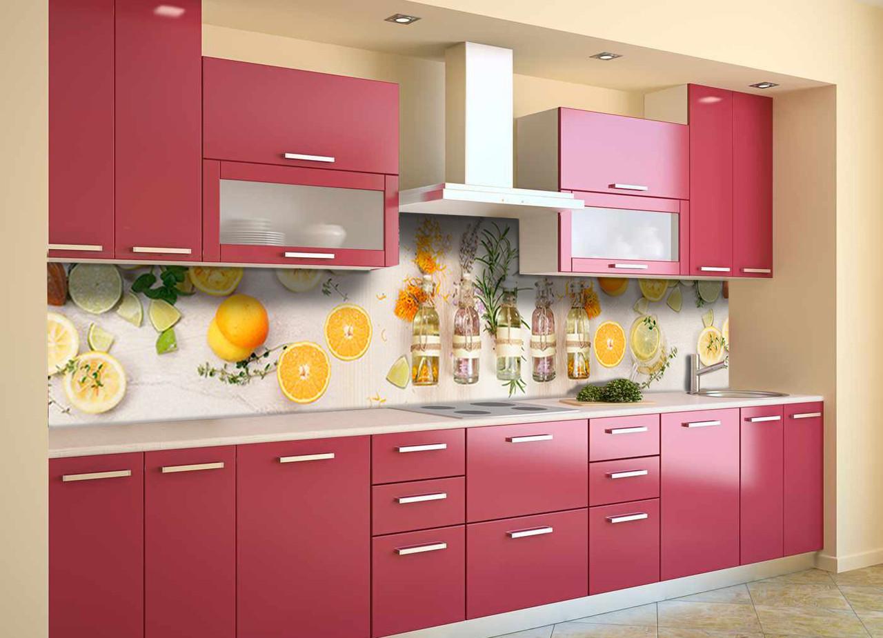 Кухонный фартук Цитрусы и травы с самоклеющейся виниловой пленки 60х250 см Оранжевый