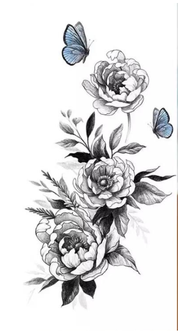 Тату временное водостойкая 3D большая Бабочки с цветами BK-062 17х9 см (4419467)