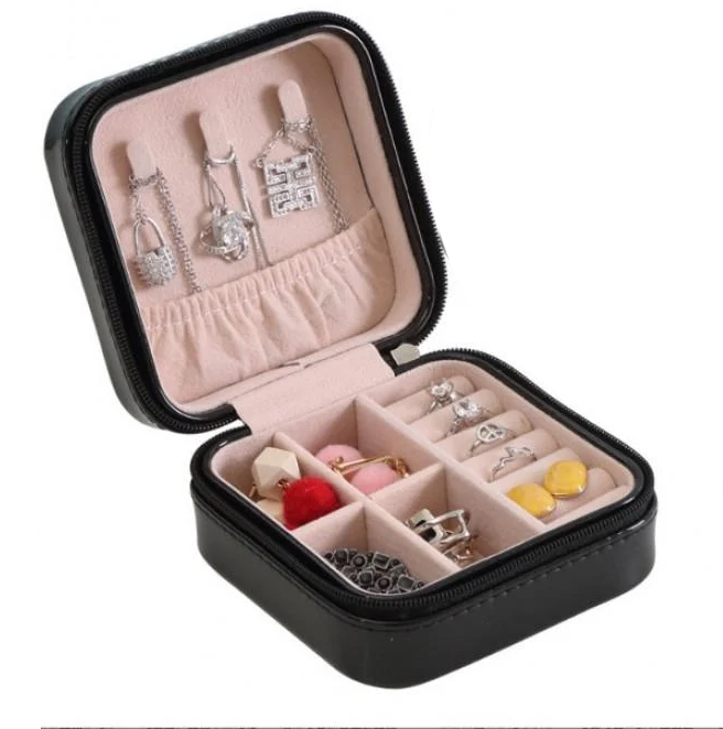 Шкатулка для украшений компактная из экокожи на молнии 10х10х5 см Черный (ШДД-5-2)