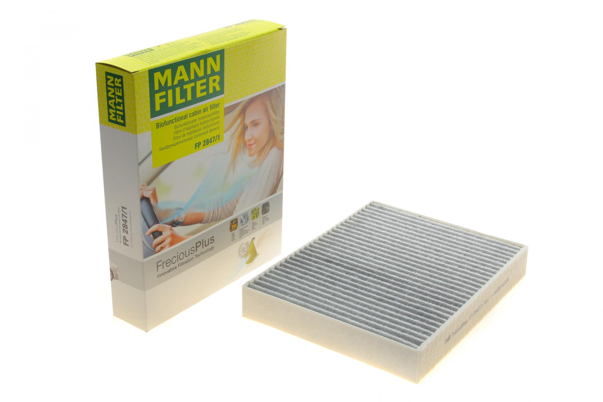Фильтр салона Mann-Filter для Porsche Cayenne/VW Touareg 3,0D-4,8 10- угольный /антибактериальный (FP 2847/1)