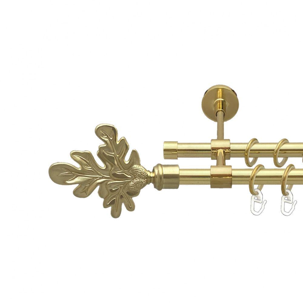 Карниз металлический Orvit Листок Дуба двухрядный закрытый/гладкая труба/кольцо металлическое Золото 16/16 мм 160 см (00-00014527)