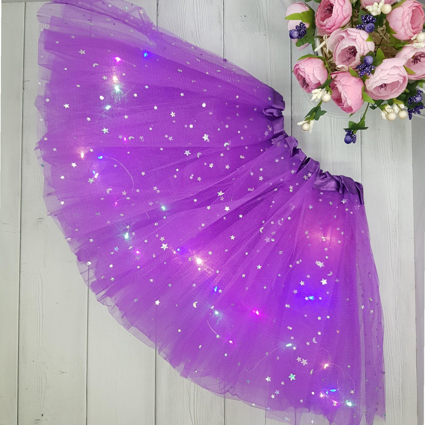 Юбка с диодной подсветкой Фатинова со звездами 3-12 лет. Фиолетовый (2347765153)