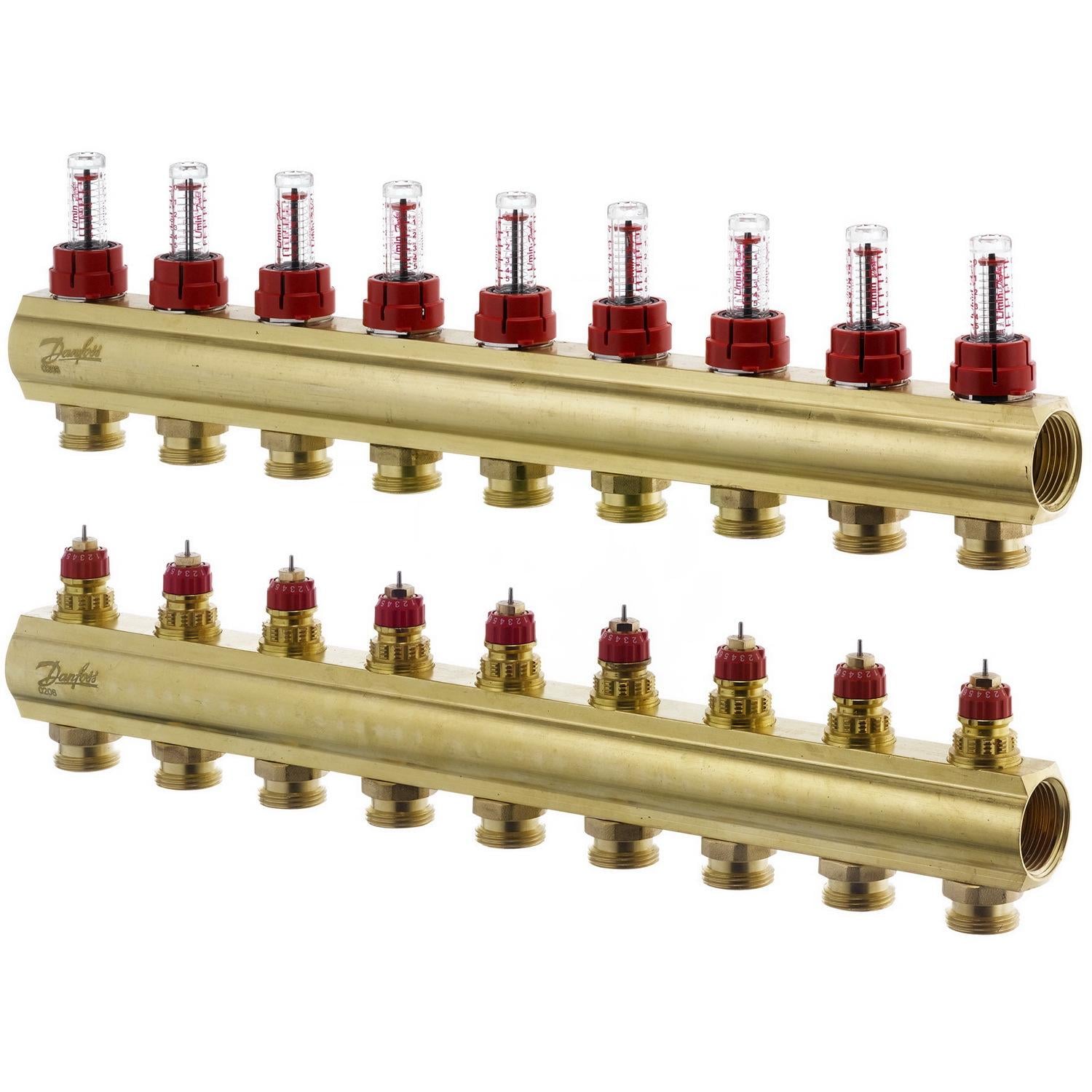 Колектор для теплої підлоги Danfoss 088U0529 9 контурів з витратомірами 1"/3/4" (79871)