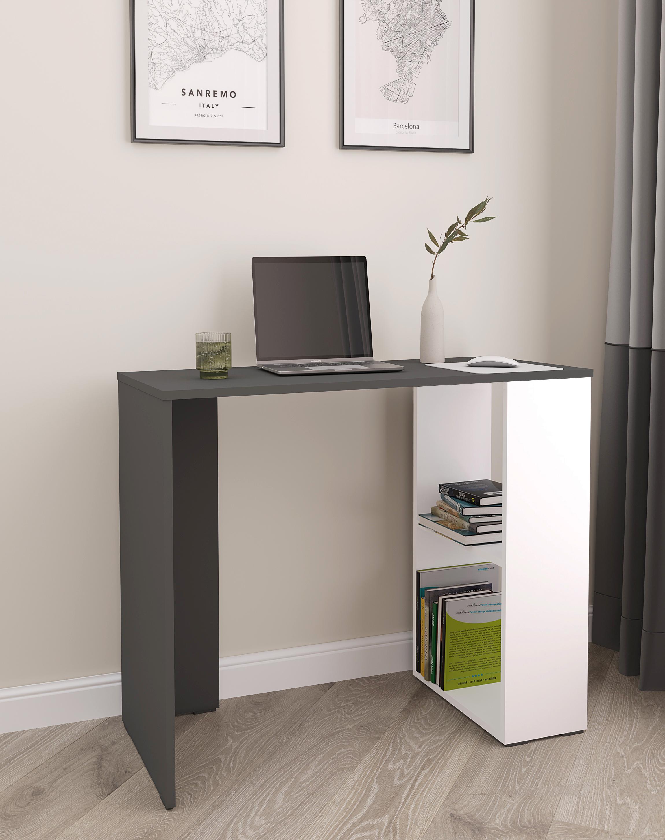 Стіл письмовий з полицями 90х75х40 см Антрацит/Білий