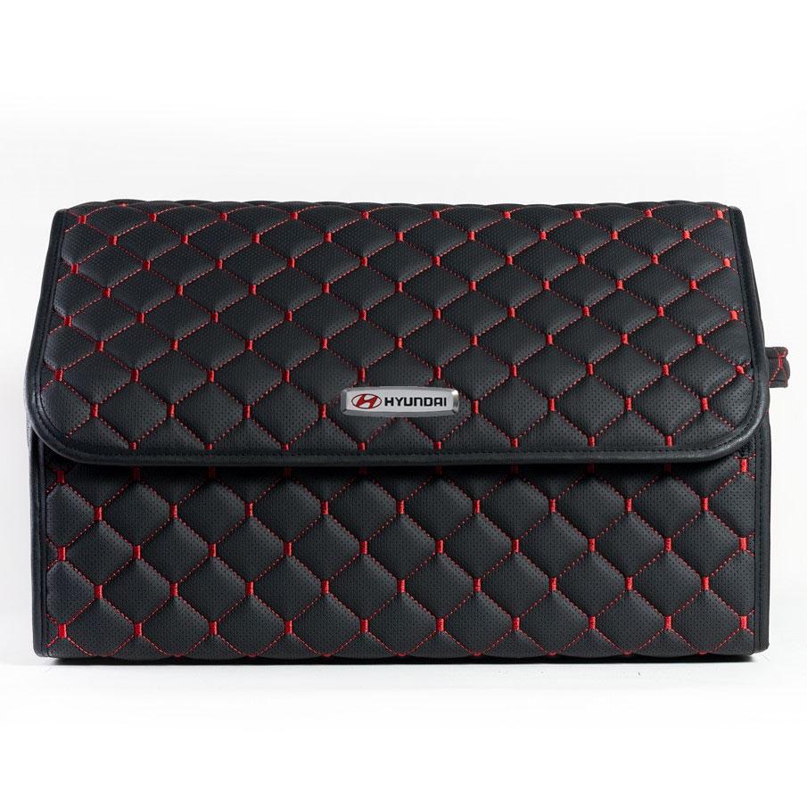 Сумка-органайзер с лого Hyundai в багажник CarsBAG Экокожа 30x50x30 см Черно-красный (acb-1036-1-30х50х30-021)
