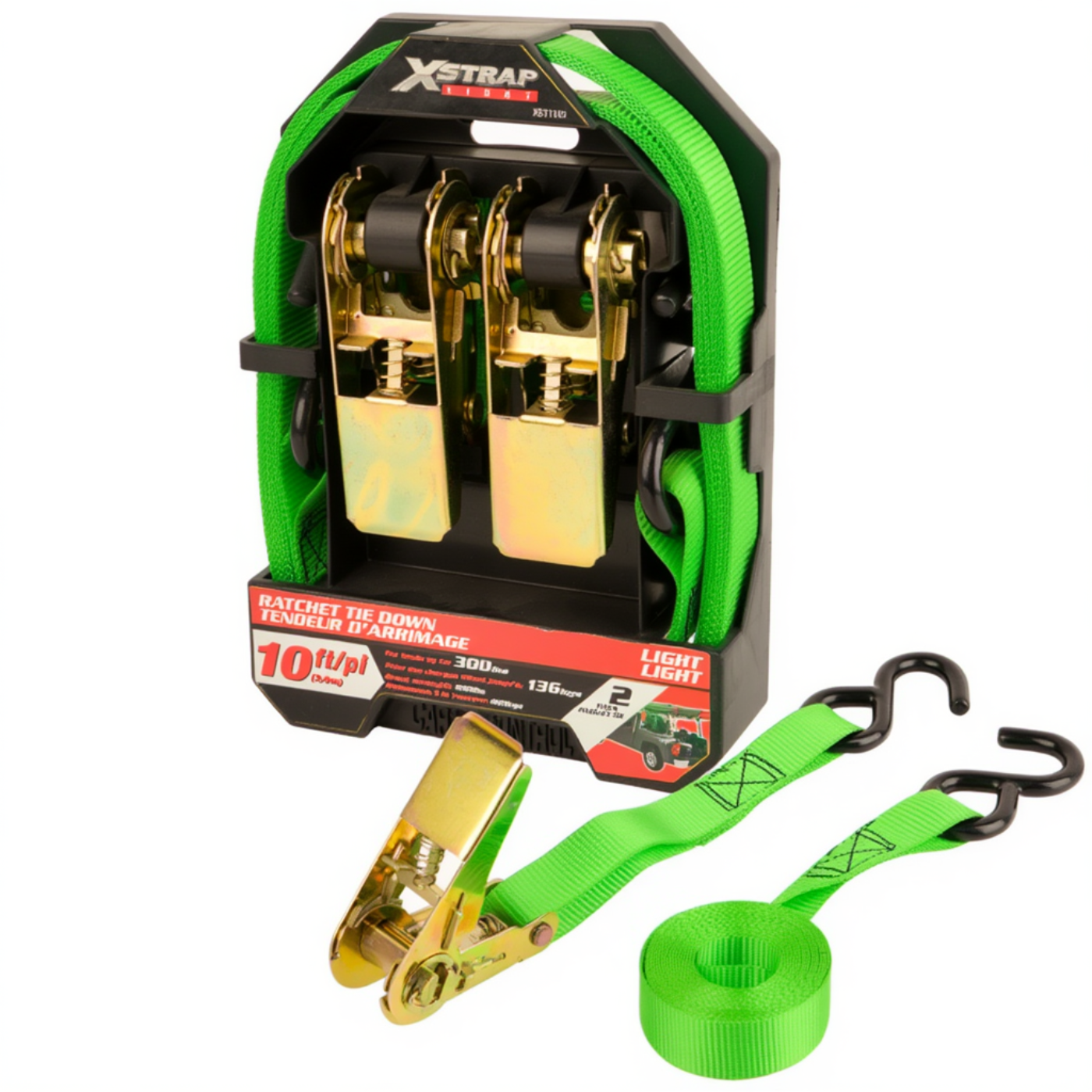 Набор стяжных ремней с храповым механизмом для крепления груза стропы с погрузкой 136 кг 2 шт. 25 мм х 3 м