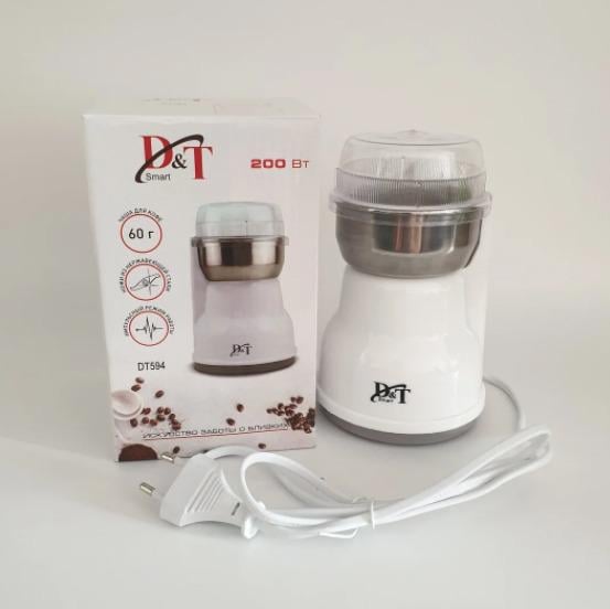Кофемолка бытовая D&T Smart DT-594 нержавеющая сталь 200 Вт Белый (T594I)