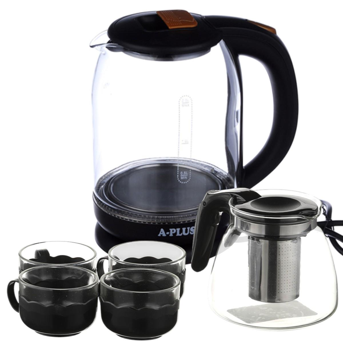 Набір A-PLUS електрочайник 2 л заварник 0,9 л та 4 чашки по 150 мл