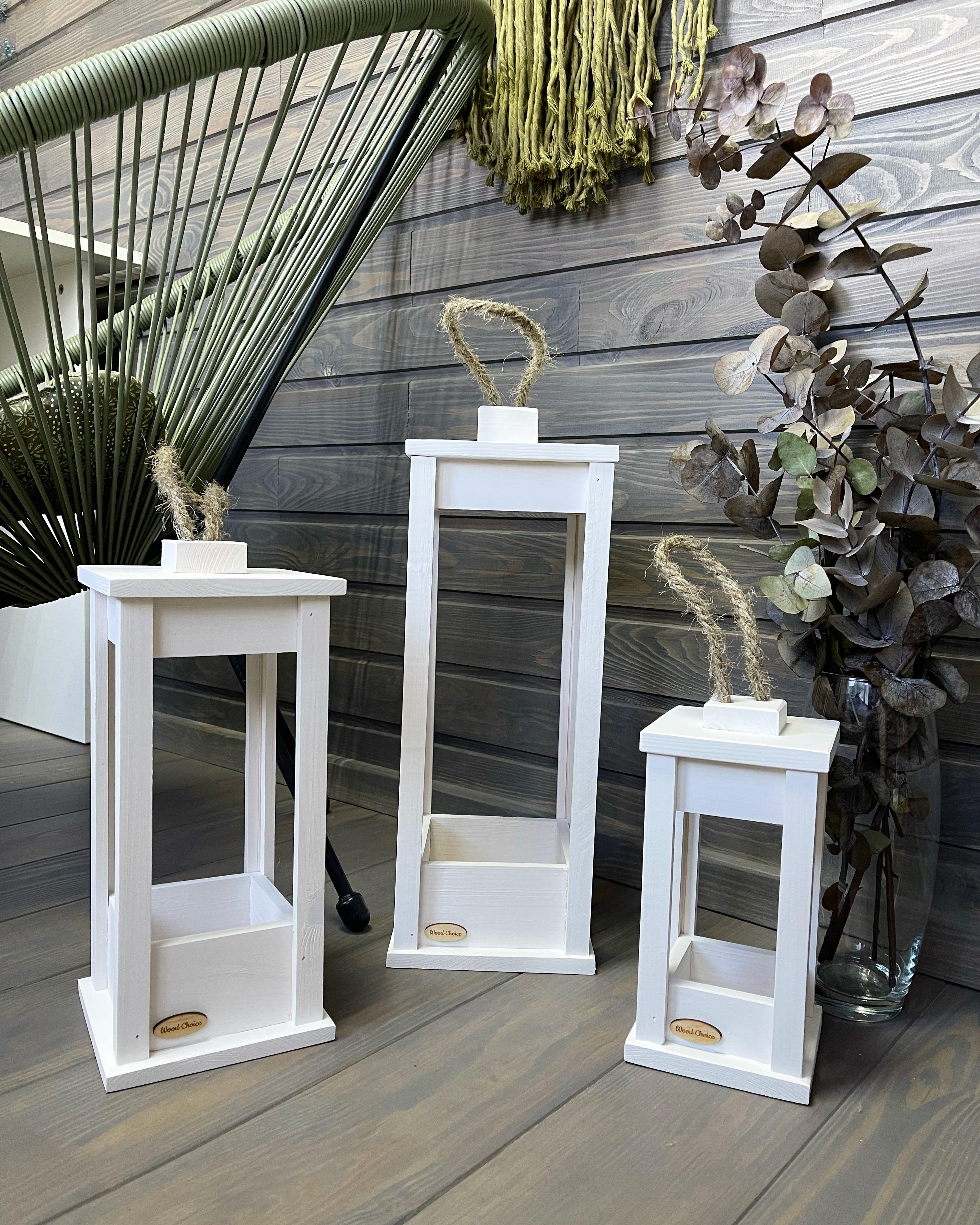 Набор подсвечников деревянные Фонари 25/35/45 см Белый - фото 2 Набор подсвечников деревянные Фонари 25/35/45 см Белый - фото 2