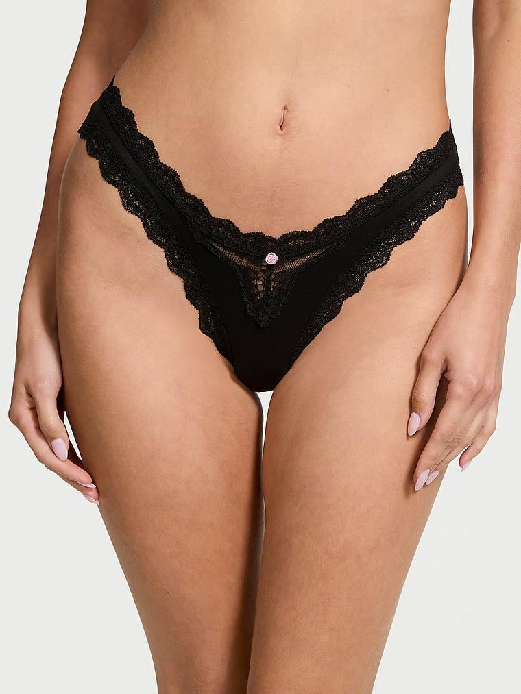 Трусики бразилианы Victoria's Secret Dream Angels Lace-Trim Brazilian Panty Black S Черный (26875861)