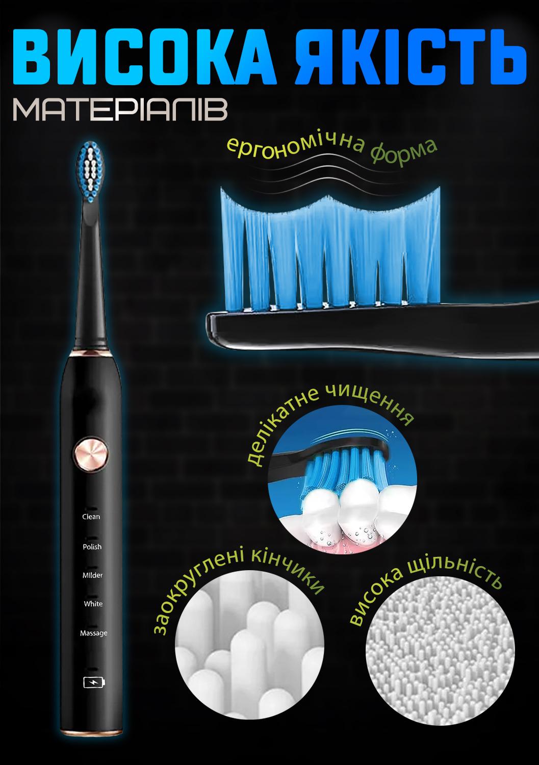 Електрична зубна щітка Schwarz&Mayer USB 3 насадки USB IPX7 Чорний (24579724) - фото 7 Електрична зубна щітка Schwarz&Mayer USB 3 насадки USB IPX7 Чорний (24579724) - фото 7