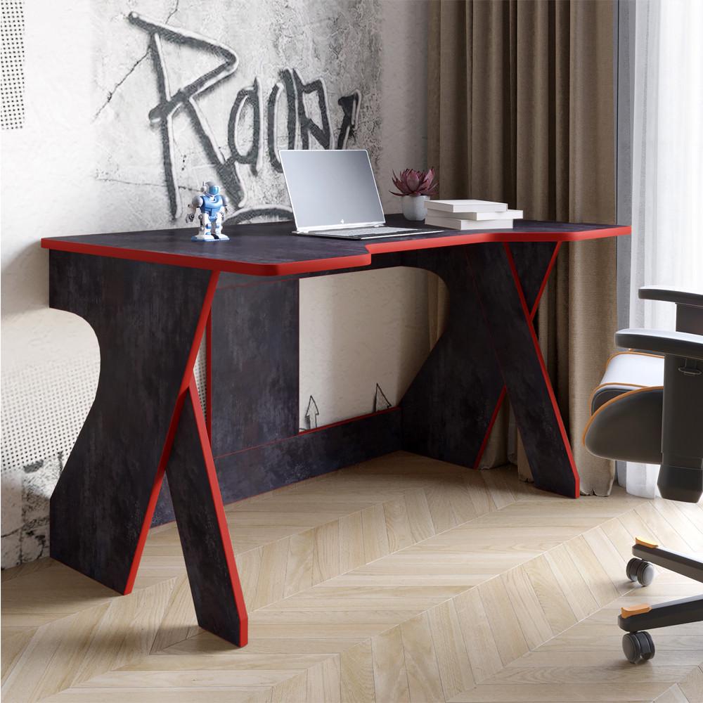 Стіл геймерський Lion Крід для комп'ютера та ноутбука 130х80х74,5 см Бетон темний/Червоний (Lion-041731) - фото 1 Стіл геймерський Lion Крід для комп'ютера та ноутбука 130х80х74,5 см Бетон темний/Червоний (Lion-041731) - фото 1