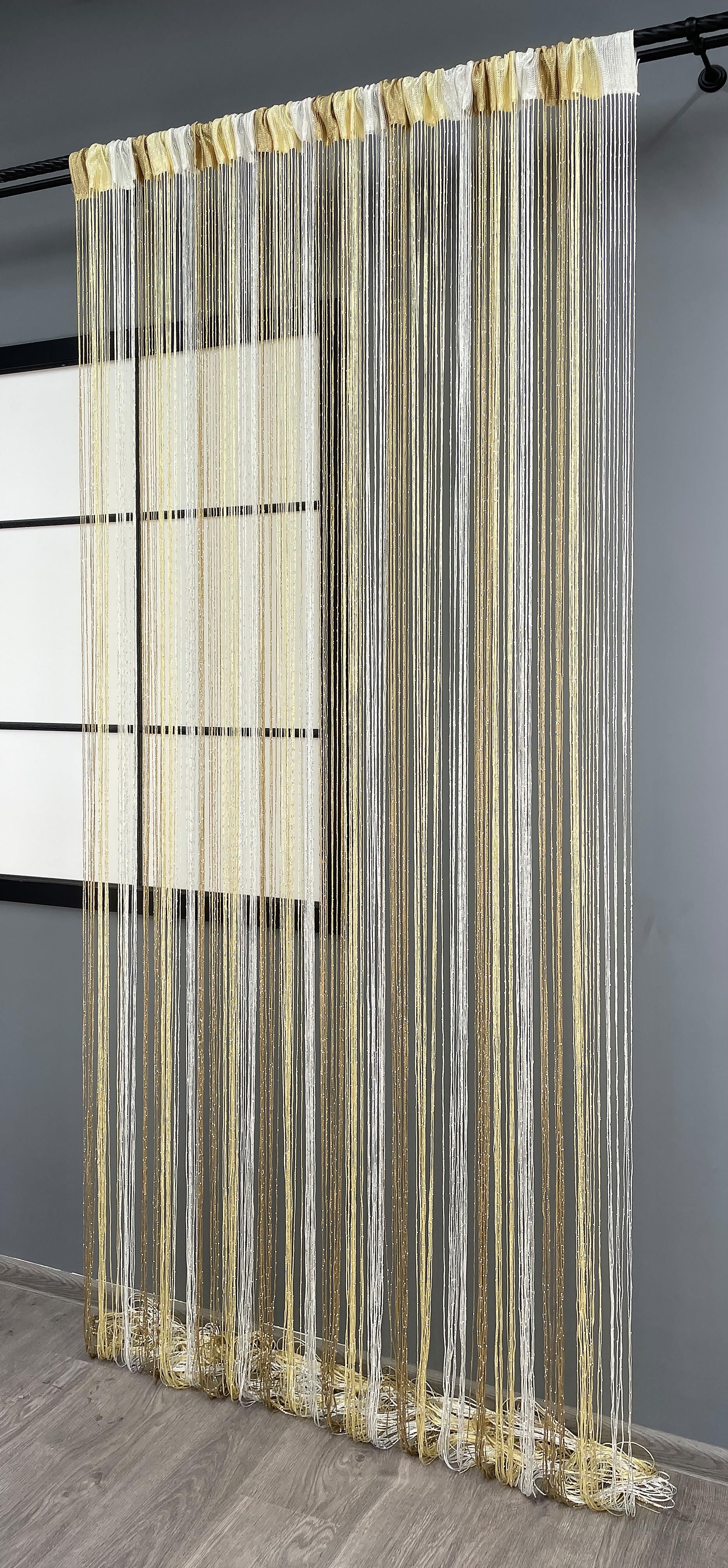 Шторы-нити с люрексом 300х300 см Бежевый с молочным (61-082) - фото 4 Шторы-нити с люрексом 300х300 см Бежевый с молочным (61-082) - фото 4