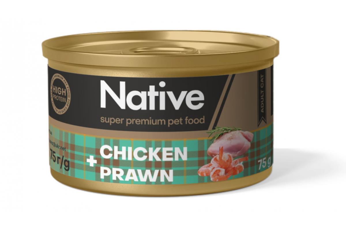 Корм для котів натуральний консервований NATIVE з куркою і креветками 75 г (2644182347)