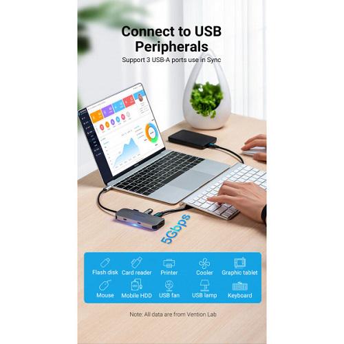 Док-станция Vention TOFHB USB3.1 Type-C HDMI/USB-C Gen 1/USB 3.0x3/PD 100W - фото 4