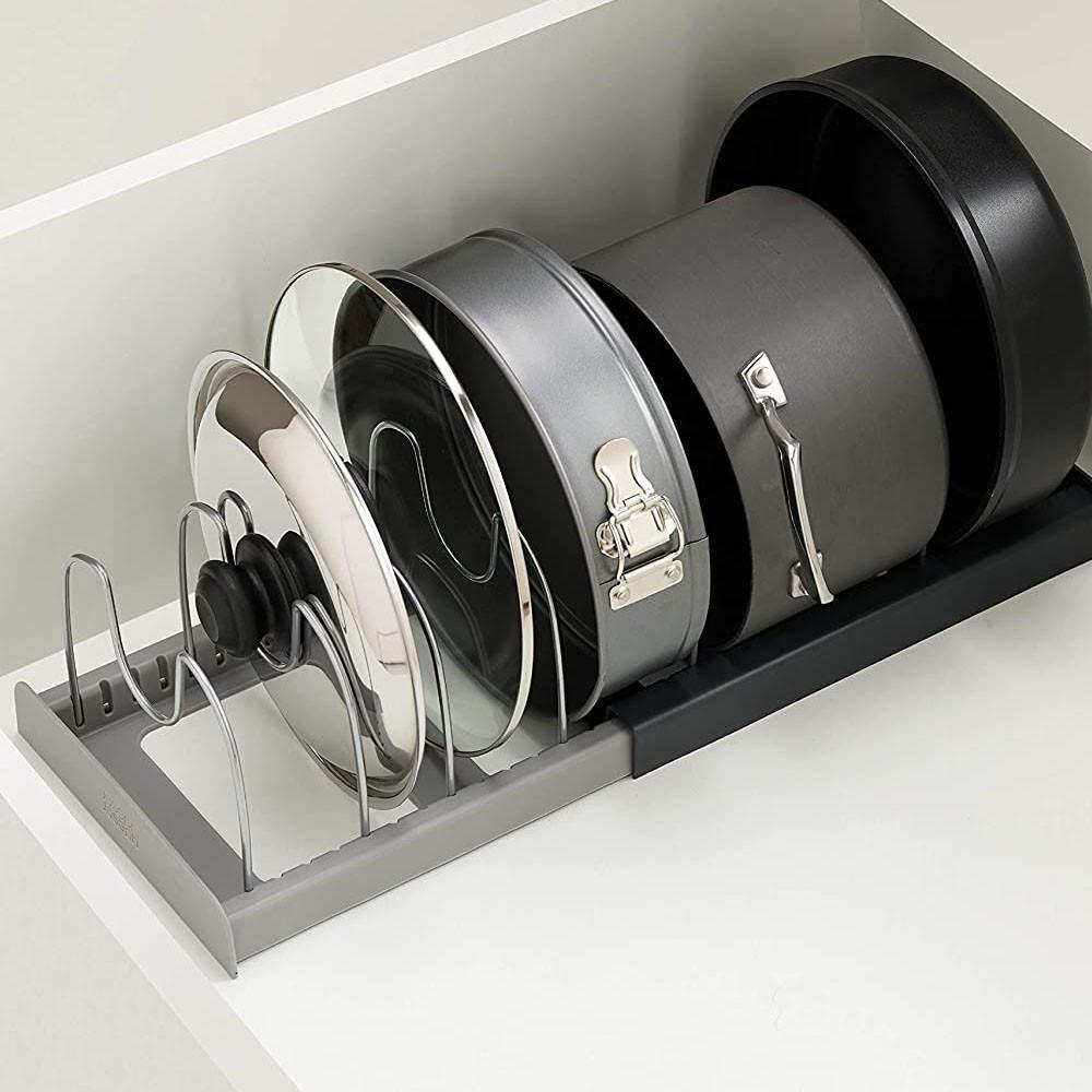 Органайзер розсувний ES-8765 для кришок і посуду з піддоном Grey (784780618) - фото 6 Органайзер розсувний ES-8765 для кришок і посуду з піддоном Grey (784780618) - фото 6