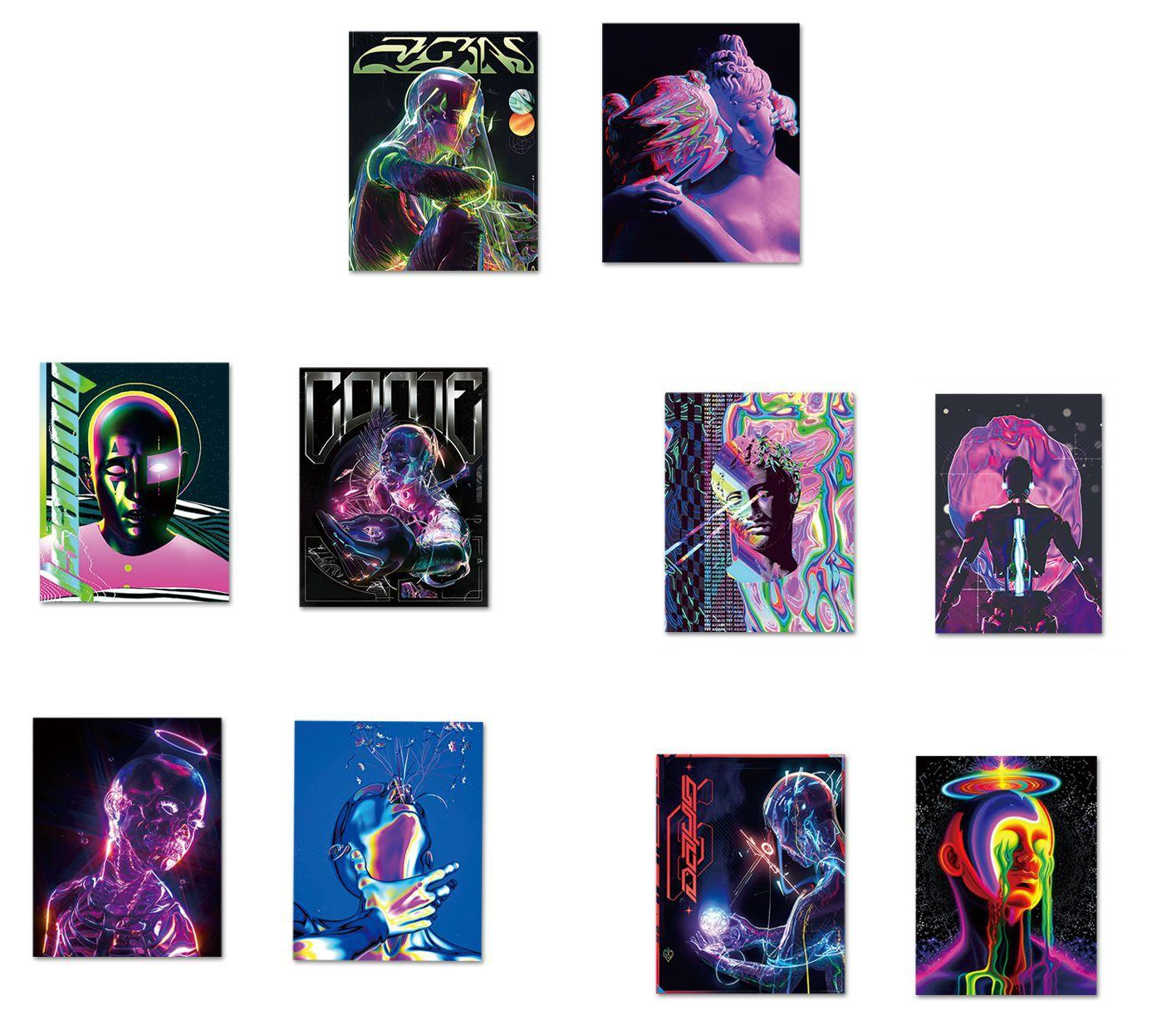 Наклейки винтажные Vaporwave Acid графические для гаджета/телефона/авто 10 шт. (10141)