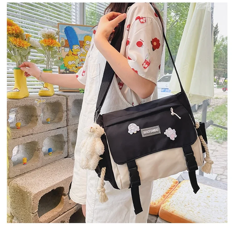 Сумка школьная для университета/школы с карманами в японском стиле Черно-белый (А527) - фото 4 Сумка школьная для университета/школы с карманами в японском стиле Черно-белый (А527) - фото 4