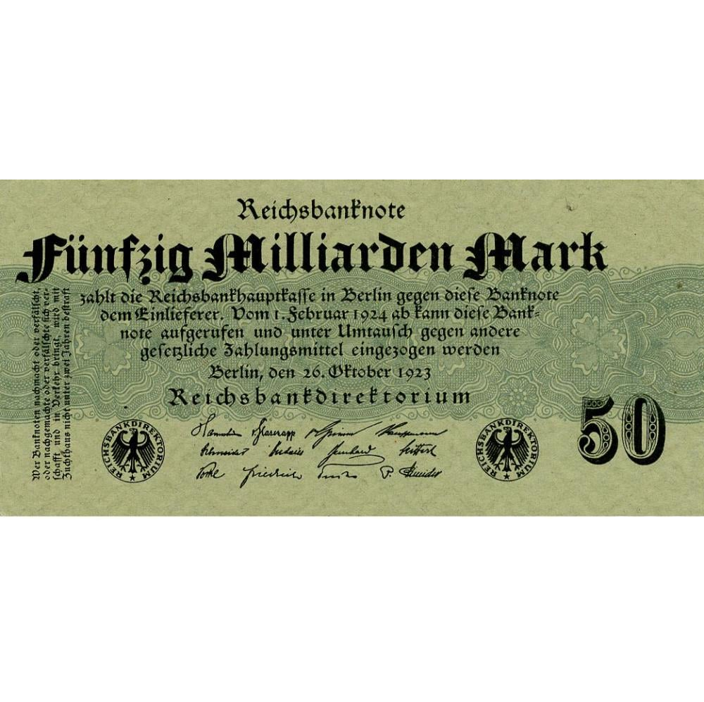 Коллекционная банкнота Германия 50000000000 марок 1923 VF-AU 50 миллиардов (P125b)