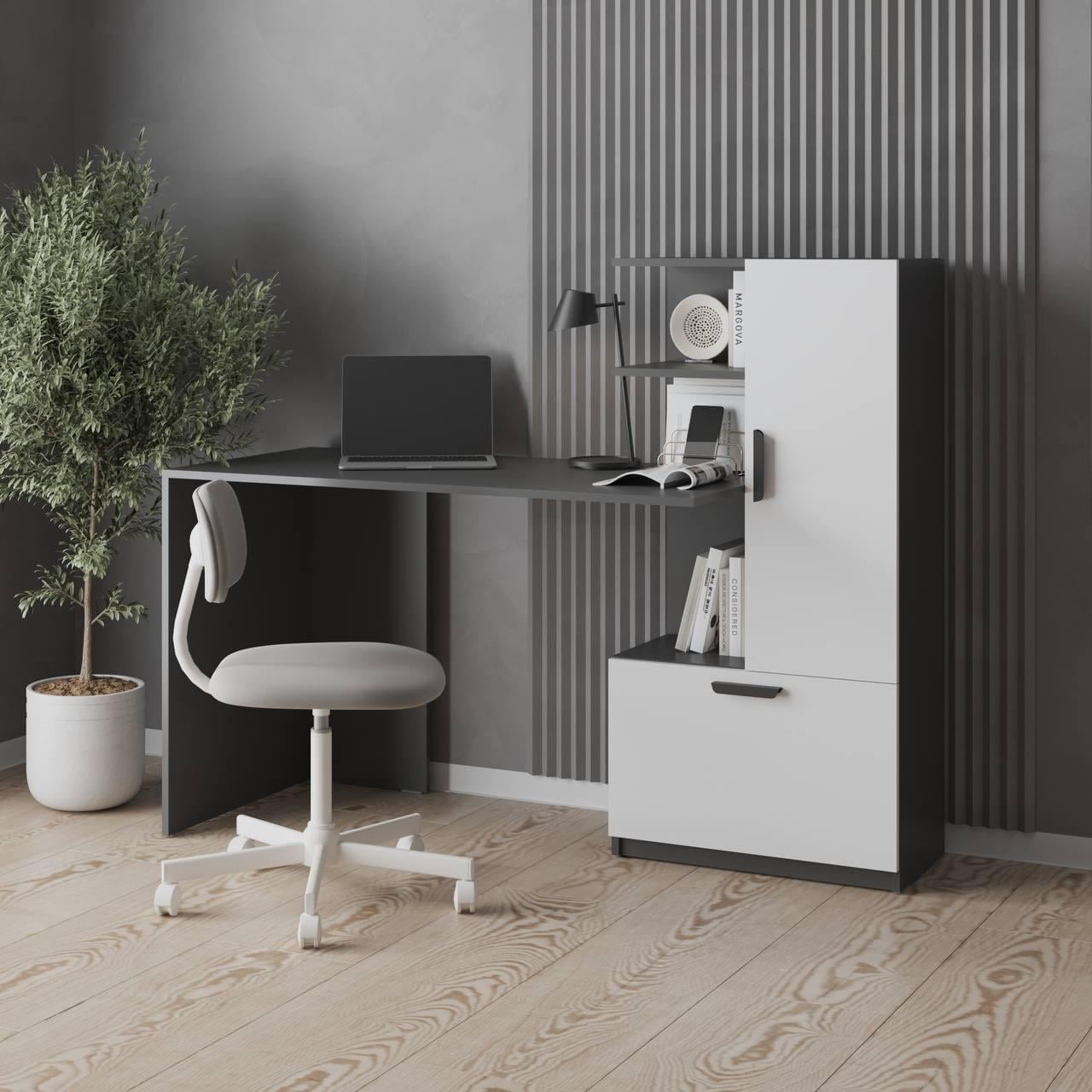 Письмовий стіл VAYS з полицями 150х58х122 см Графіт/Білий (34060765)