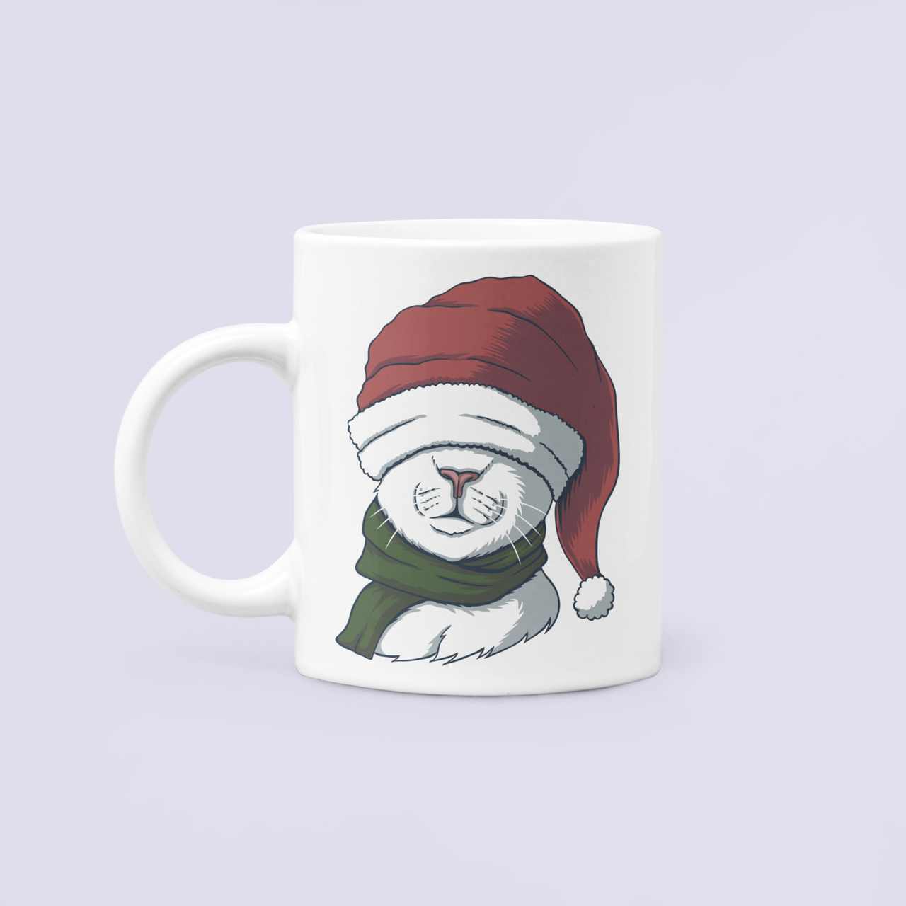 Чашка керамическая с принтом Кот в шапке Санты 330 мл Белый (НГ118Ч)